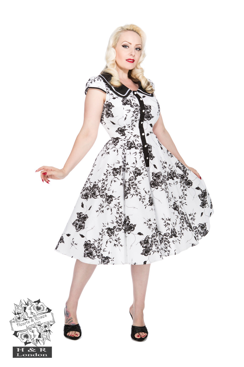 Tonal White Black Floral Day Dress